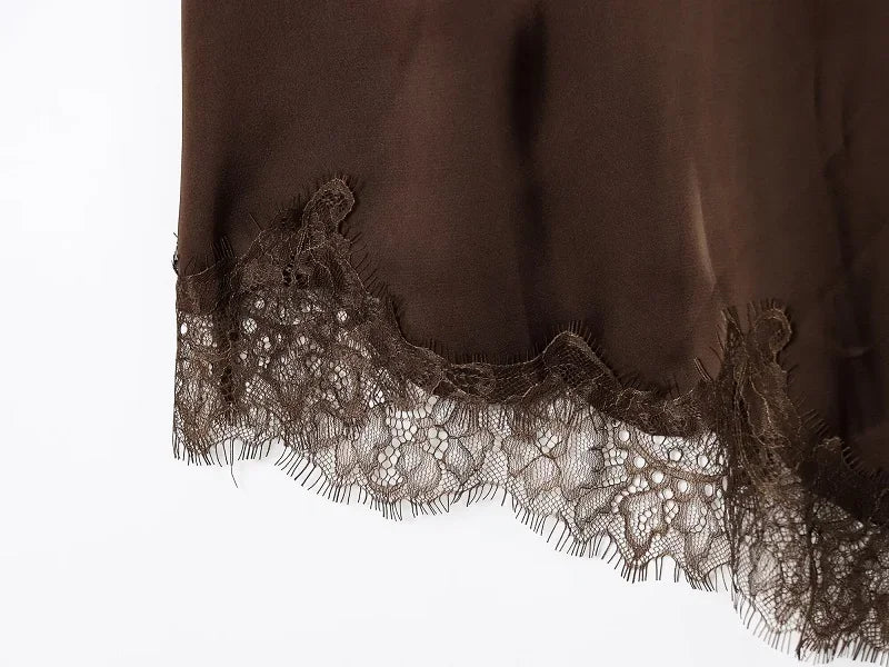 MUJER Abito sottoveste in pizzo nero Abiti corti da festa in raso da donna per le donne Abiti da donna sexy senza schienale Mini abito da notte asimmetrico