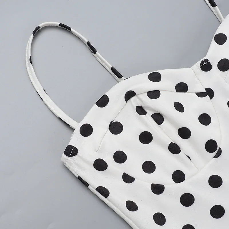 Abito con bretelle a pois Abito estivo da donna nuovo stile senza vita senza maniche Avvolgente sul petto Abito avvolgente a pieghe slim fit Ropa Mujer
