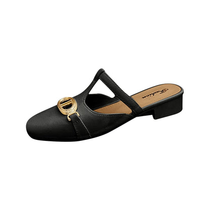 Modische Damen-Sommersandalen mit niedrigem Absatz, luxuriöse Retro-Metallschuhe für Damen, verschleißfeste tägliche Wanderpantoffeln