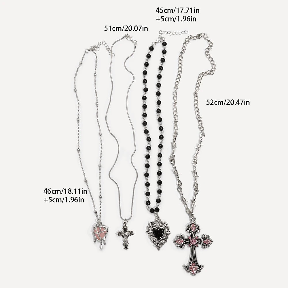 Y2K Sweet Cool Girl Collana con ciondolo croce creativa personalizzata con amore, adatta per l'uso quotidiano