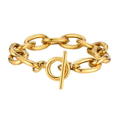 Braccialetti a ginocchiera robusti e audace da donna, bracciale a catena a maglie con fibbia OT in acciaio inossidabile placcato oro senza appannamento