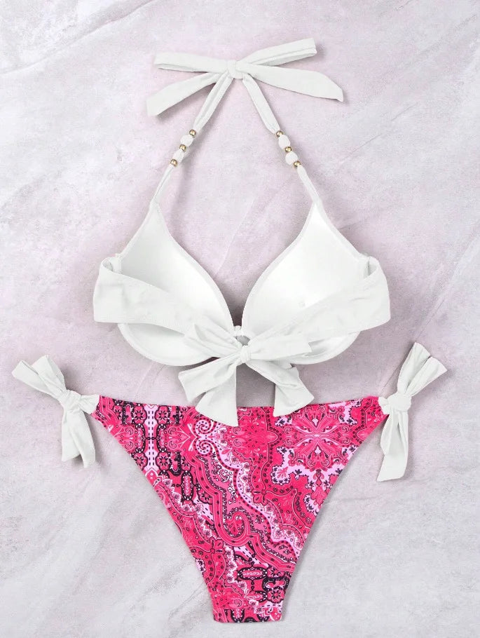 Costume da bagno bikini push-up halter stampato 2026 da donna, sexy, con spalline, per il mare e la piscina