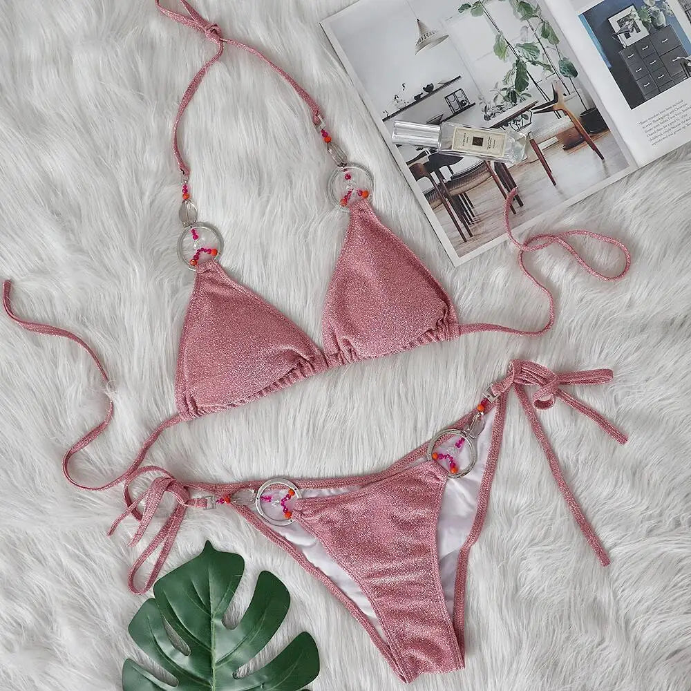 nuovo costume da bagno in due pezzi con strass 2026 cristallo di lusso perizoma Sexy perizoma Bikini Set costumi da bagno da donna costume da bagno Sexy da spiaggia