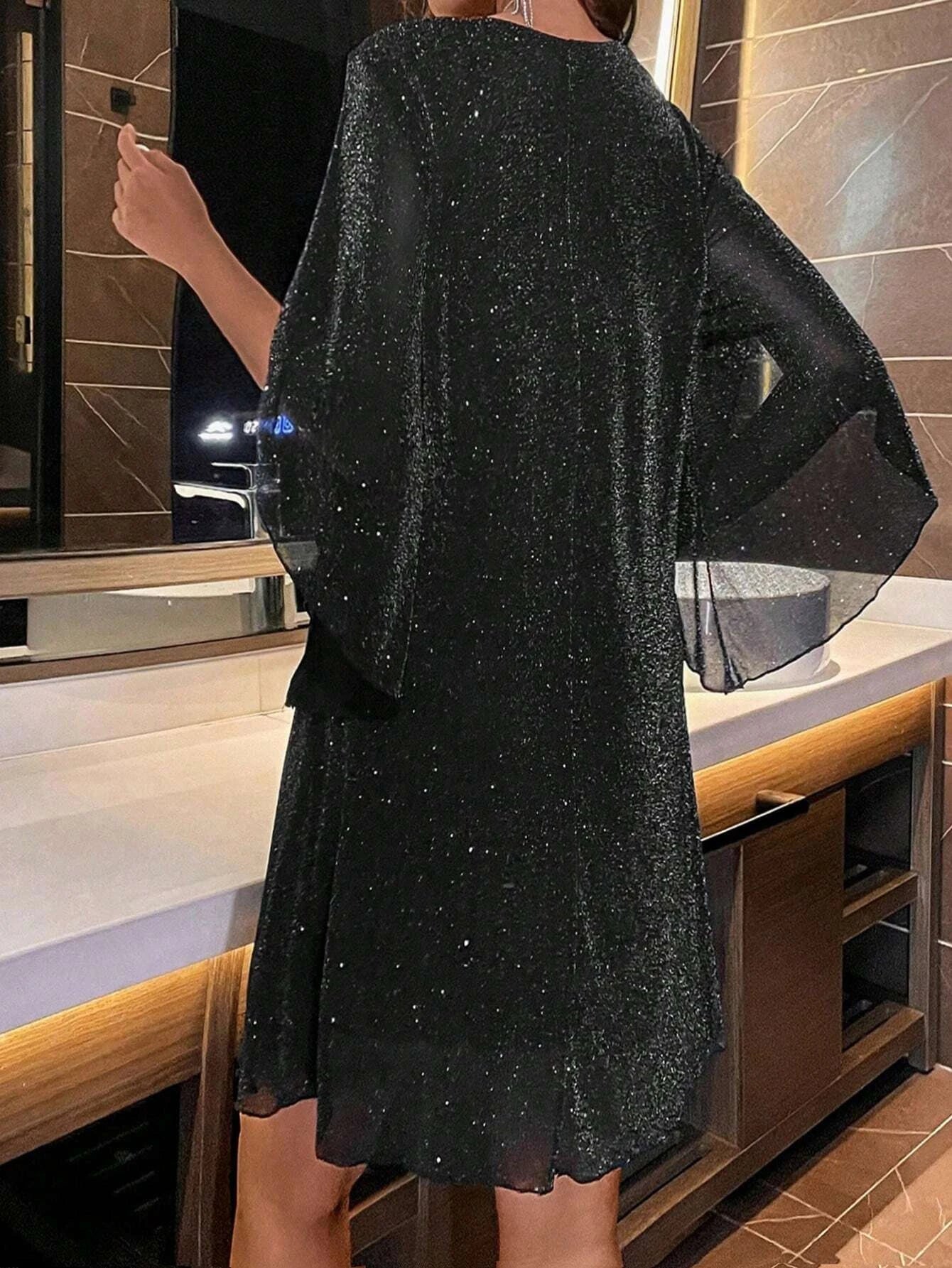 Nuovi abiti per le donne Estate manica corta con scollo a V Abito da donna Moda allentato Abito nero Donna Abiti De Verano Mujer 2025 Q103