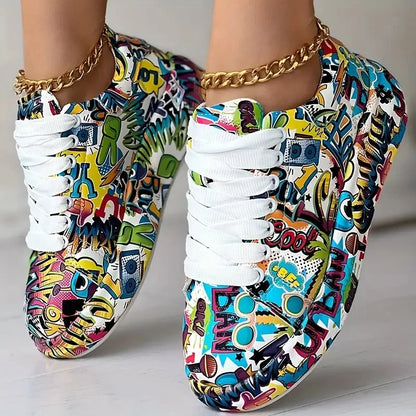 Scarpe da ginnastica da donna scarpe con la suola spessa 2024 nuova estate dipinta a mano Graffiti scarpe da esterno Casual scarpe da ginnastica da donna Zapatos De Mujer