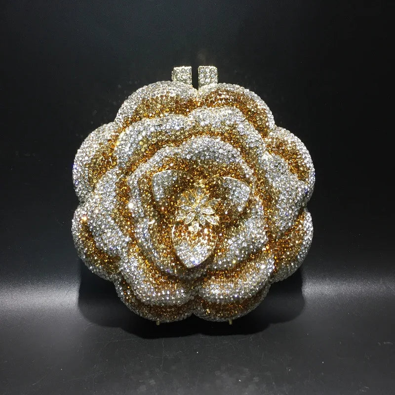 Pochette da sera con strass rosa/verde con fiore rosa Borse da sera da donna in cristallo giallo floreale Pochette da sposa per festa di nozze