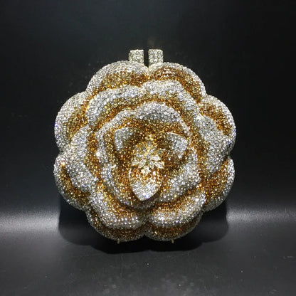 Pochette da sera con strass rosa/verde con fiore rosa Borse da sera da donna in cristallo giallo floreale Pochette da sposa per festa di nozze