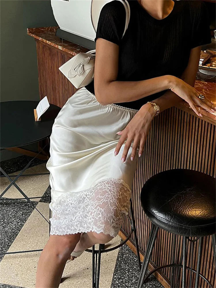 Tossy bianco casual gonna lunga in pizzo per le donne sottile a vita alta patchwork elegante abiti da pendolare estate 2025 maxi gonna femminile nuova