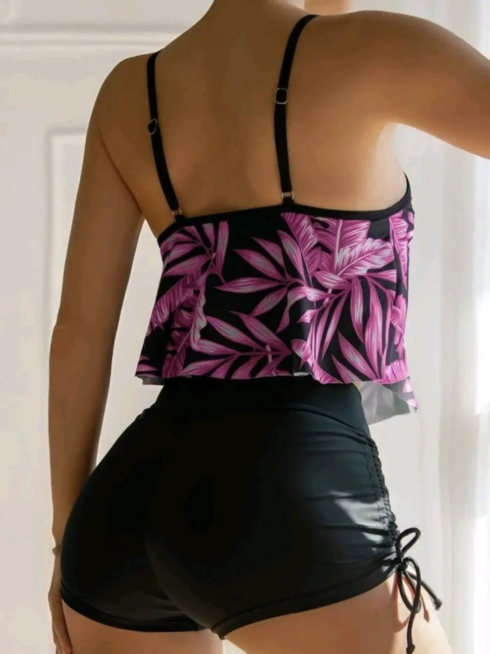 2025 Neuer sexy Bademode, hoher Bund, zweiteiliger Bikini mit Blattprint, Badeanzug, enger Sling-Strandmode, Sommer-Damen-Badeanzug für den Strand