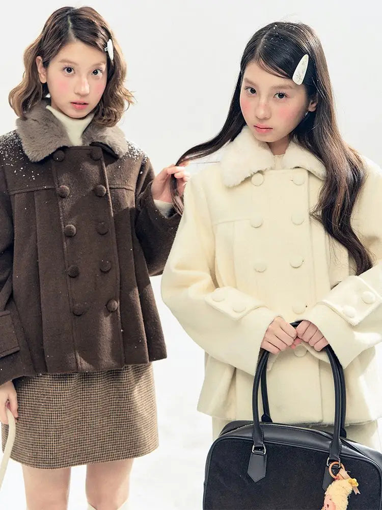 Set Vintage Coquette 2 Pezzi per Donna: Cappotto Trapuntato in Lana con Collo in Pelliccia e Gonna Mini a Quadri a Vita Alta, Abito Aderente, Outfit Casual Invernale