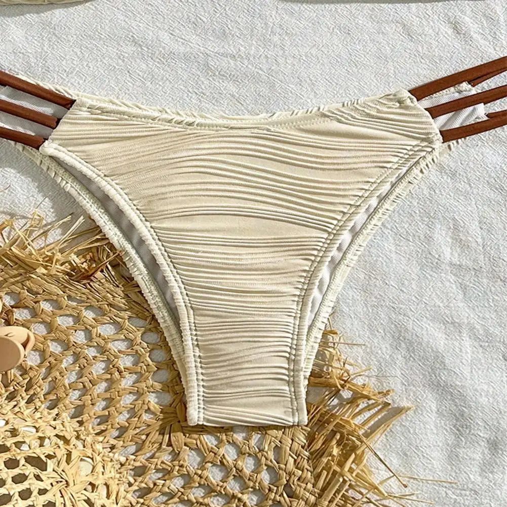 2 pezzi/set donna costume da bagno diviso bikini set fionda fascia reggiseno imbottito texture antirughe slip set moda costumi da bagno sexy