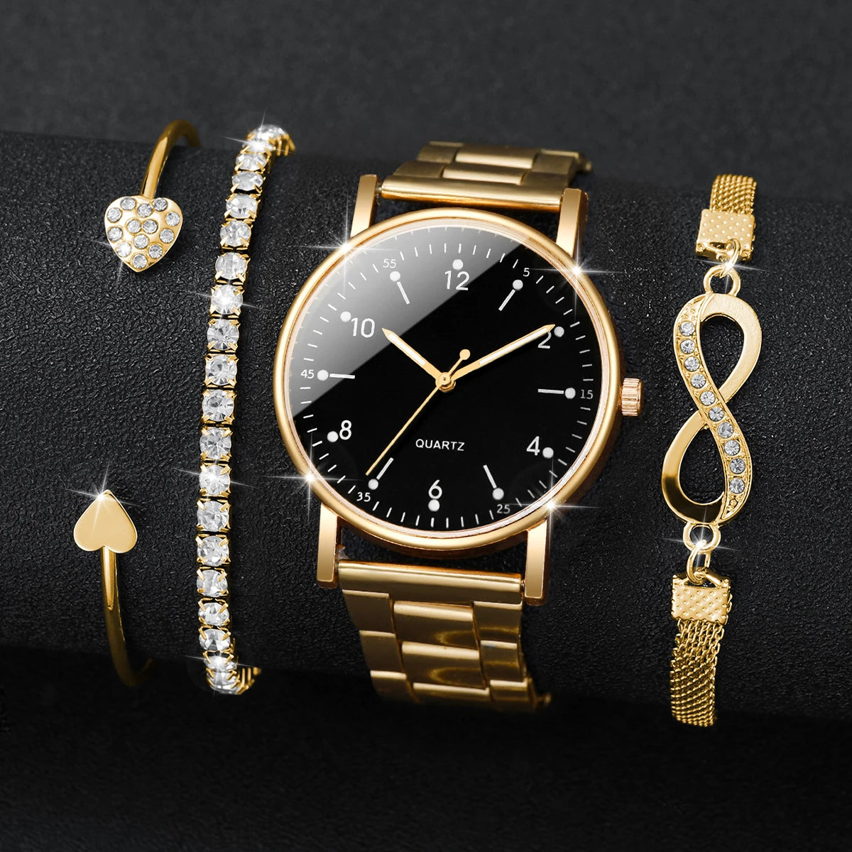 4 pezzi/set moda quadrante arabo orologi da donna orologio da polso al quarzo da donna braccialetti con strass set Reloj Mujer (senza scatola)
