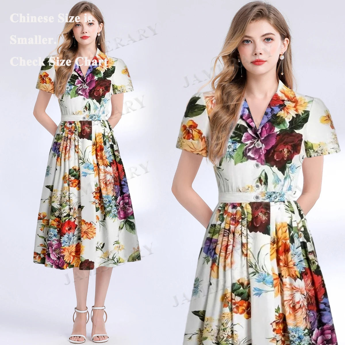 Camicia lunga da donna con stampa floreale estiva da passerella Abiti lunghi a pieghe a maniche corte da donna Abiti da sera eleganti da donna