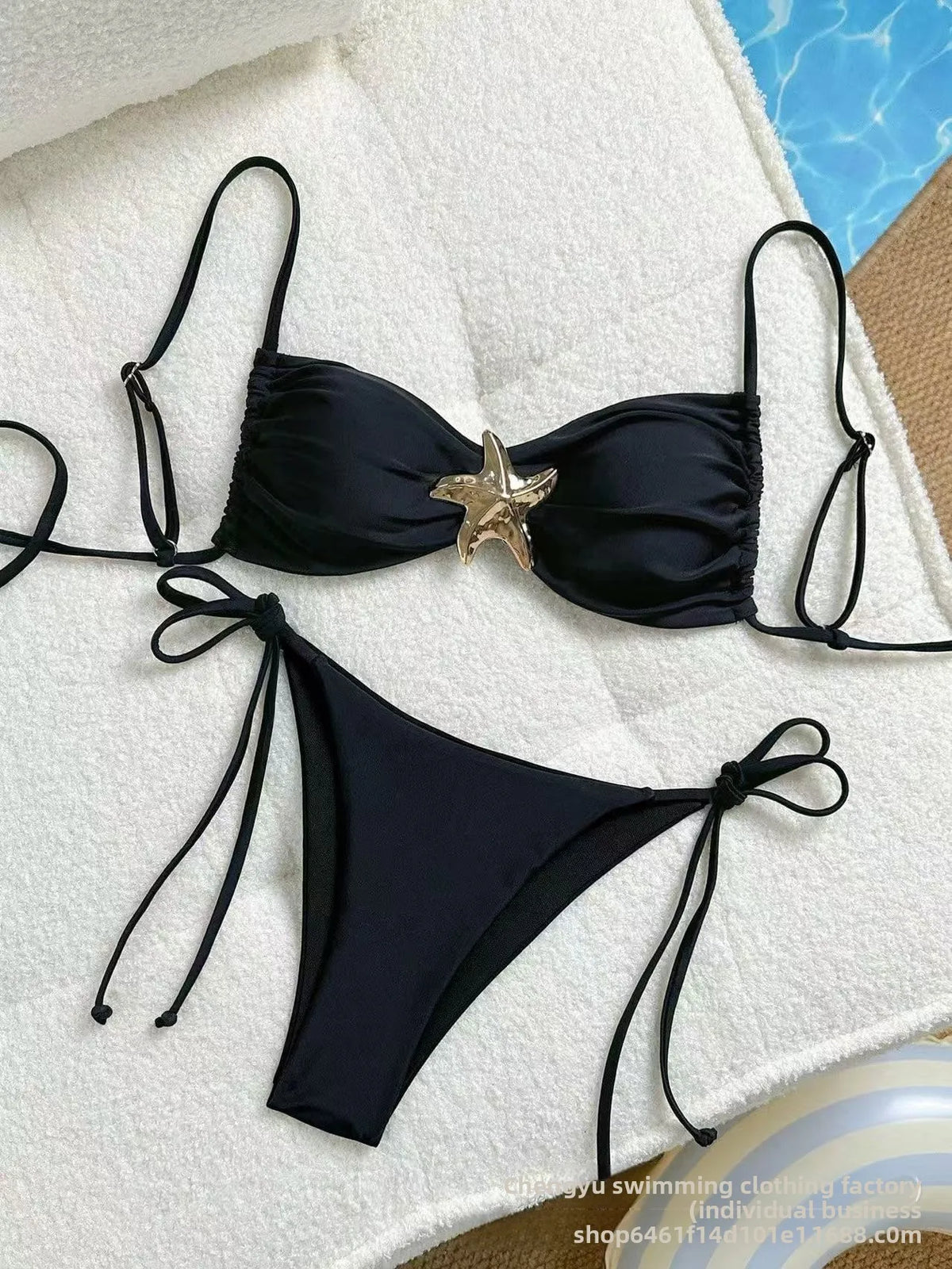 Costume da bagno bikini sexy a tinta unita, due pezzi, ad asciugatura rapida, senza schienale, in tessuto di nylon ad alta elasticità per nuoto e attività acquatiche.