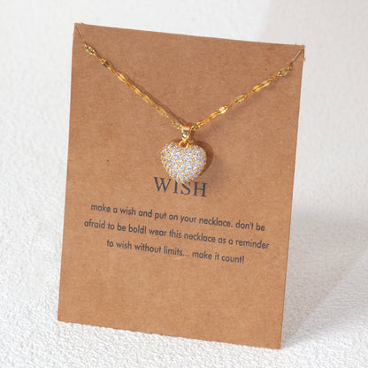 Set con ciondolo a forma di cuore con zirconi, temperamento femminile, collana in acciaio inossidabile placcato oro, regali di gioielli per feste di nozze