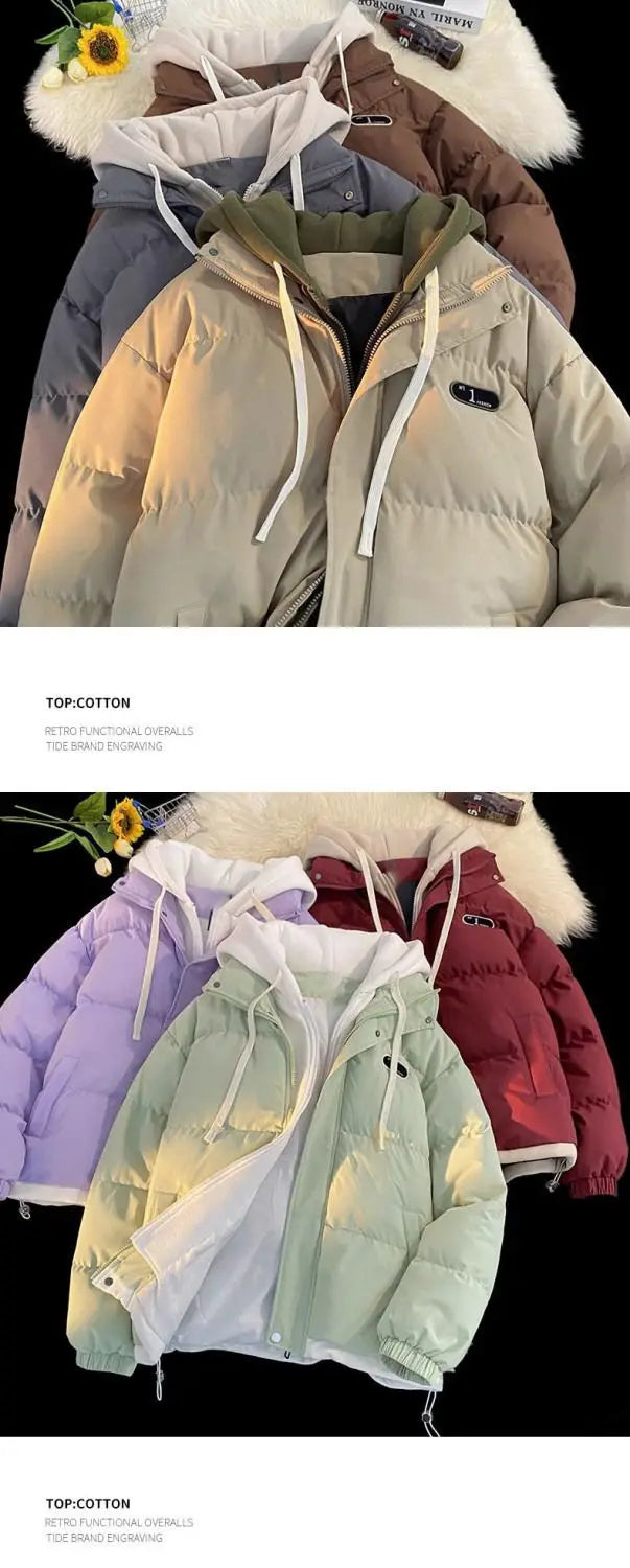 Nuova giacca invernale imbottita in cotone da donna, giacca in cotone con cappuccio in due pezzi Cappotto Parker imbottito in cotone caldo casual femminile