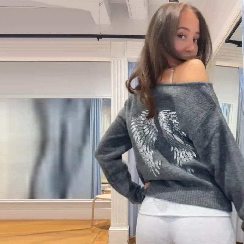 Felpe con cappuccio con ali d'angelo con paillettes Pullover a maniche lunghe allentati da donna Top pantaloni da yoga dimagranti Set 2025 New Casual Lady Set da due pezzi