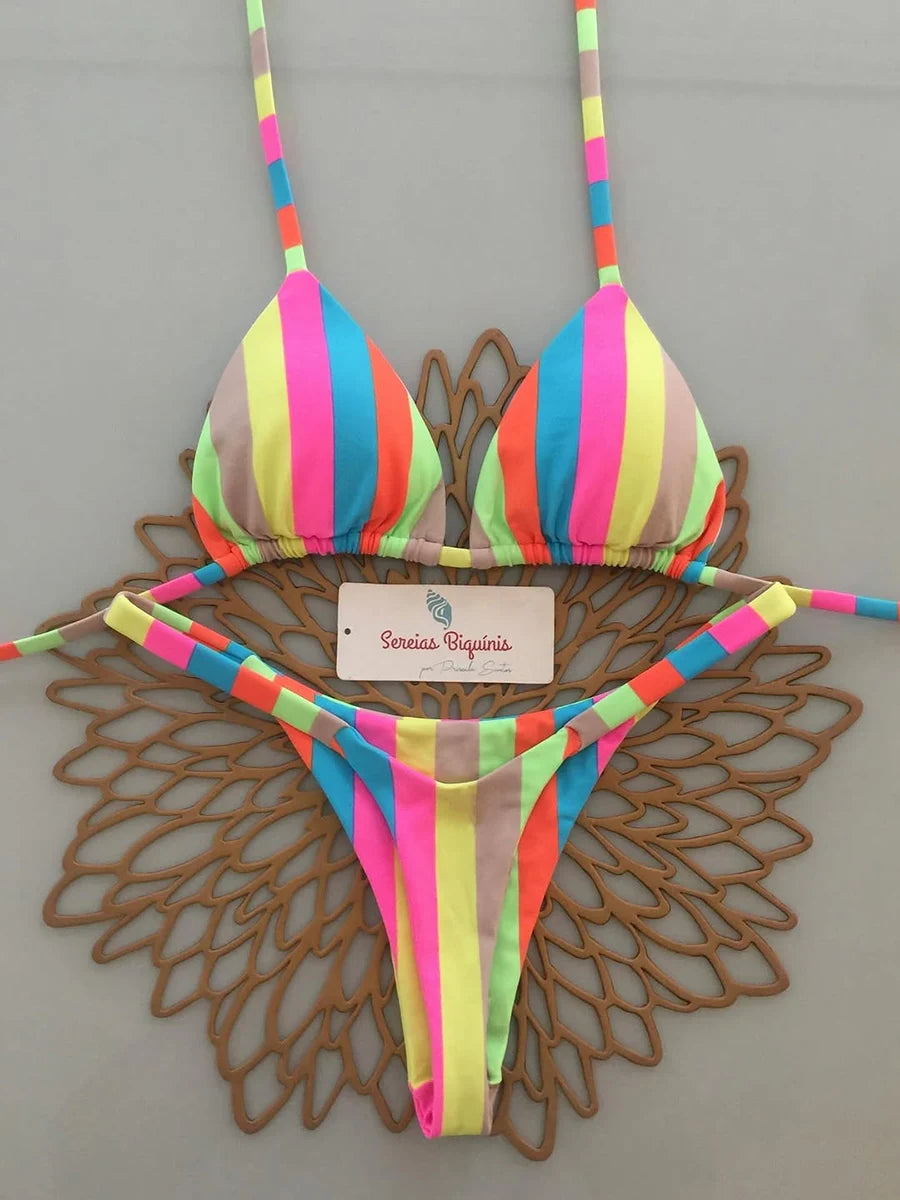 Bikini brésilien sexy pour femme, nouvelle collection 2026, imprimés rétro, maillot de bain à lacets, micro biquini, vêtements de plage