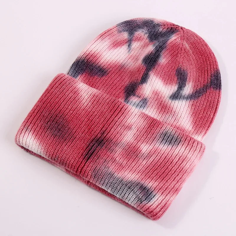 Unisex Cool Winter uomo donna gradiente Tie Dye Hat Skullies berretti acrilico Stretch Knit Sport antivento caldo cappellino corto melone R80