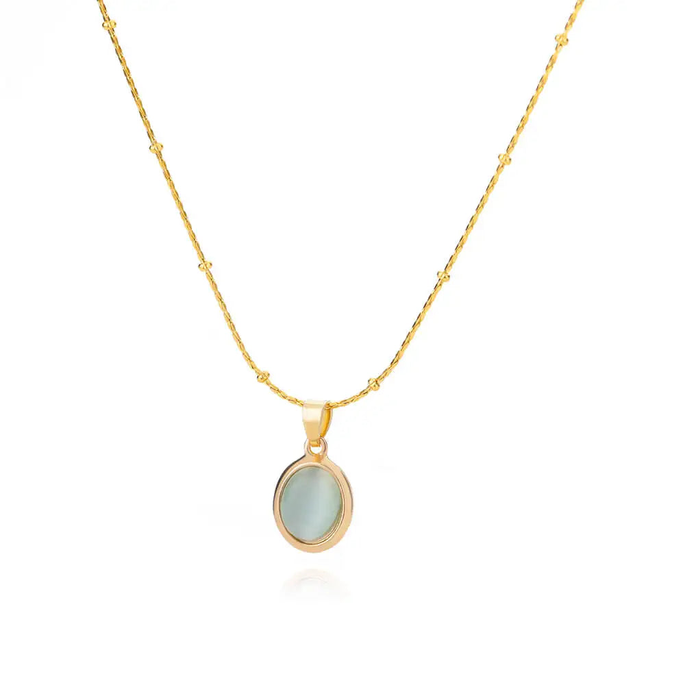 Collana ovale in pietra opale di moda per donna Collana con ciondolo in pietra ovale color oro in acciaio inossidabile Regalo di gioielli estetici per matrimonio