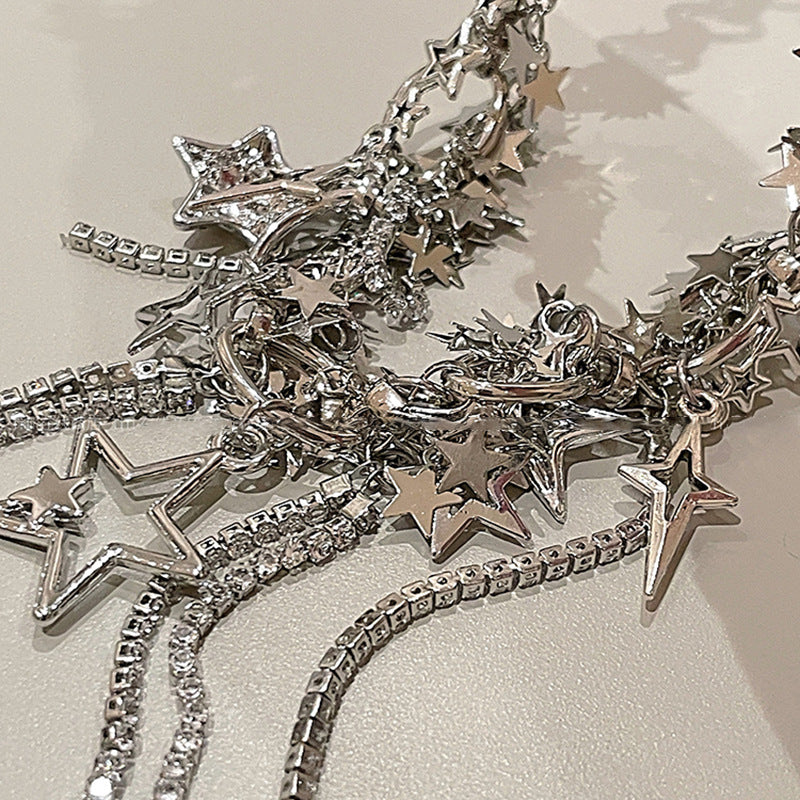 Collana scavata con paillettes a stella per donna Collana girocollo con nappe con strass intarsiati alla moda Accessori stile Y2k regalo