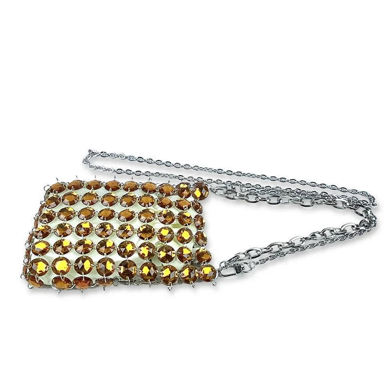24 estate nuova borsa di cristallo tessuta a mano color caramella di nicchia, borsa di perline di fata retrò, borsa per telefono a croce diagonale trasparente
