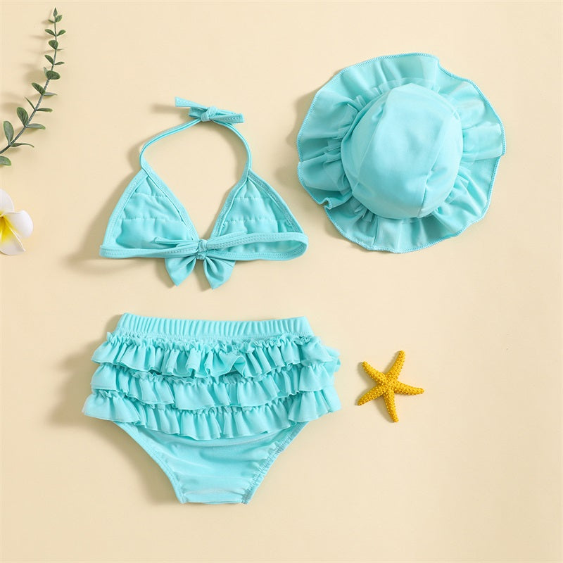 Tregren 0-24M neonate 3 pezzi bikini Set con berretti da bagno Ruffle Bandage Bow costume da bagno Summer Swimwear Beach costume da bagno