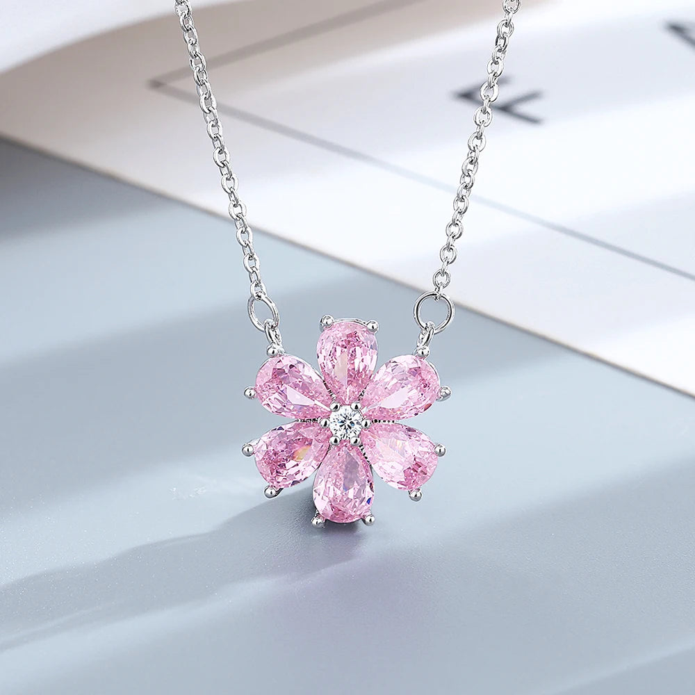 Parure de bijoux pour femmes bague de mariage à la mode zirconium rose cristal fleur pendentif bracelets boucles d'oreilles colliers bagues FCGJHW