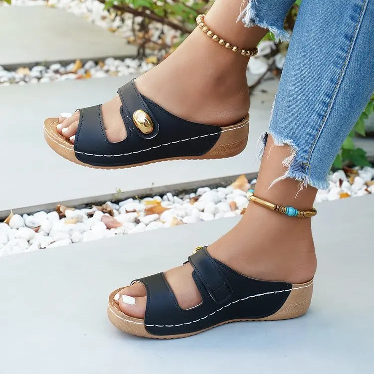 Sandales décontractées d'été pour femme à talon, chaussures compensées basses pour femme, chaussons d'intérieur et d'extérieur, chaussures d'été à talon