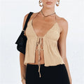 Sexy Sommer Cami Top Schleife Schnürung Ärmelloses bauchfreies Top Elegante Jugendkleidung Frauen Mode schulterfrei 2024 Neu