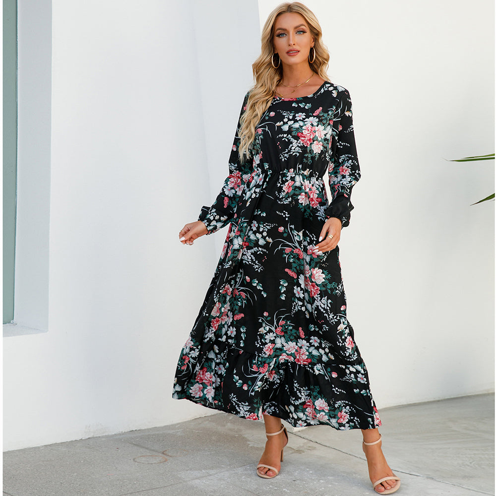 Maxi abiti da donna Sping autunno bohémien Casual manica intera vita alta spiaggia donna abiti in Chiffon abito lungo floreale vestido