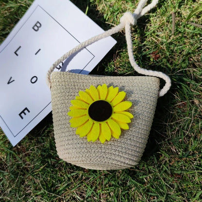 Borsa a tracolla per bambina estiva fatta a mano borsa a tracolla per bambini in paglia di fiori borsa a tracolla per bambini chiavi per bambini portamonete Mini borsa da principessa carina