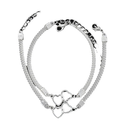 Set da 2 pezzi Braccialetti per coppia con cuore d'amore per donna Uomo Regalo di gioielli per amante con bracciale a catena abbinato a doppio strato color argento