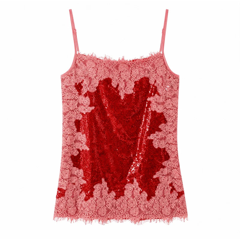 Abito Sexy con Paillettes e Pizzo, Vestito Estivo da Donna con Scollo a V Senza Maniche, Vita Alta, Mini Abito a Bretelle per Vacanze 2026