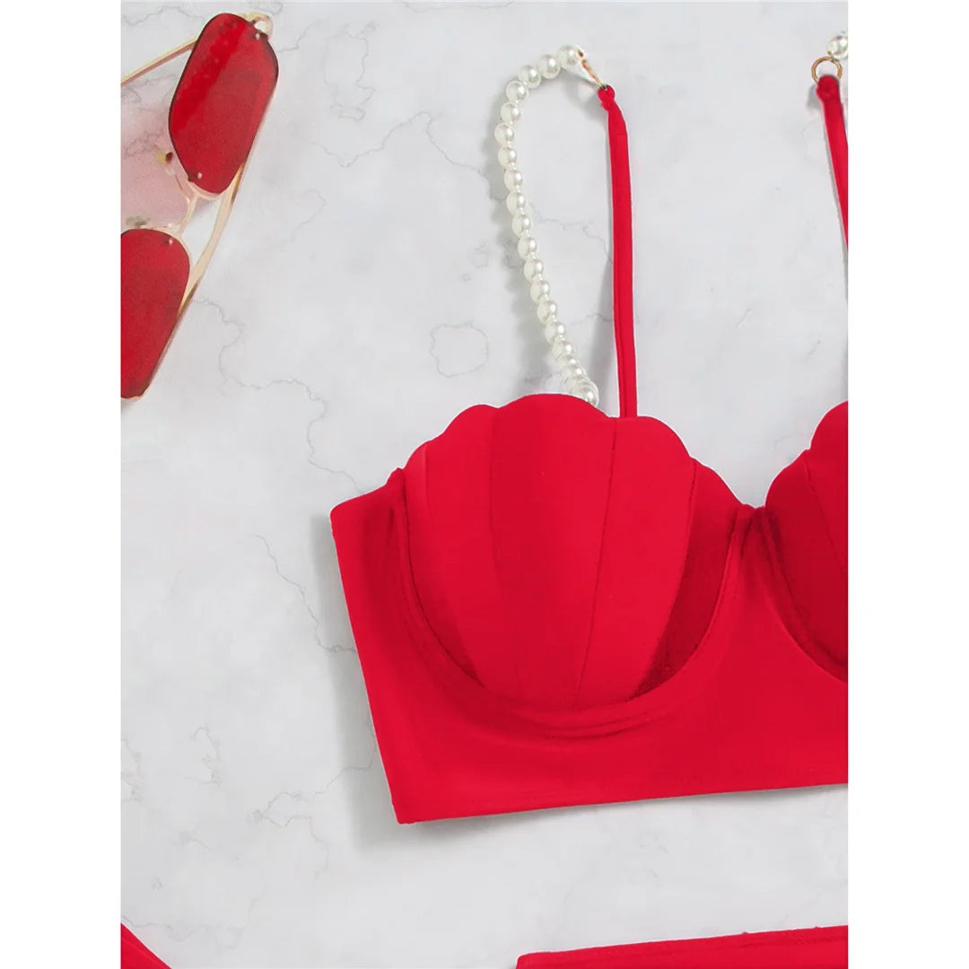 S - XL perle Bikini Push Up costume da bagno donna costumi da bagno donna Bikini a tre pezzi con reggiseno coppa bagnante costume da bagno Swim V4302