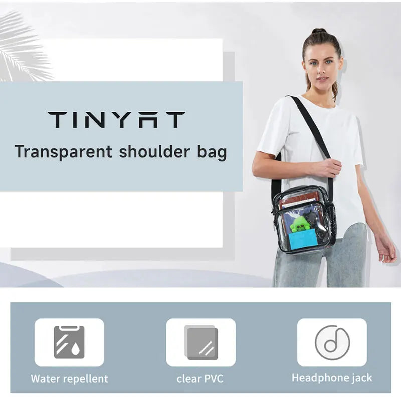 TINYAT Borse da donna in PVC trasparente impermeabile con cinturino in rete leggera Metti per cuffie perse Jack Ombrello per cellulare iPad da 9,7 pollici