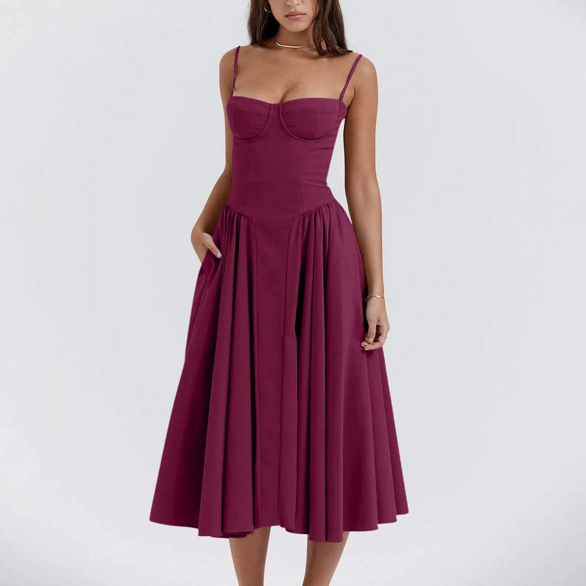 Robe d'été florale à bretelles pour femmes, sexy, bustier, sans manches, robe féminine, mode 2024, imprimée, ligne A, élégante, mi-longue, Lady Vestidos