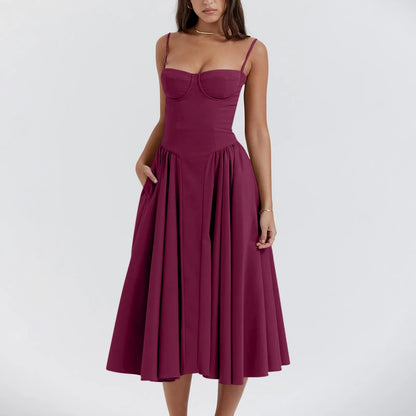 Robe d'été florale à bretelles pour femmes, sexy, bustier, sans manches, robe féminine, mode 2024, imprimée, ligne A, élégante, mi-longue, Lady Vestidos