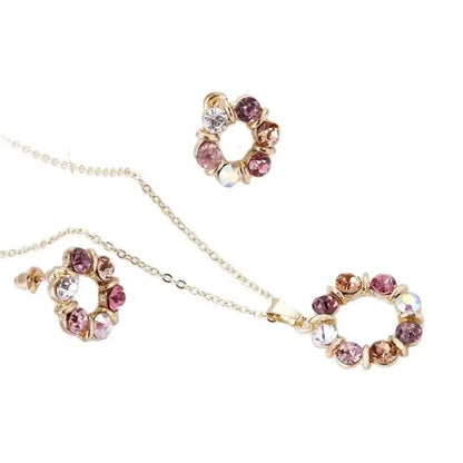 Set di orecchini con collana in oro da 3 pezzi, celebrità da donna, stile semplice e alla moda, squisiti gioielli a forma di cerchio con diamanti in vetro colorato
