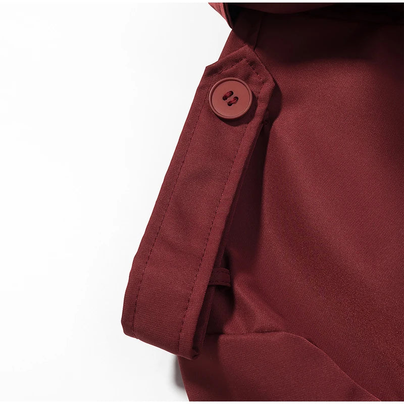 Trench con lacci con risvolto solido per le donne Moda maniche lunghe spalla larga cappotto corto allentato 2025 Nuovo autunno pendolari Outwear