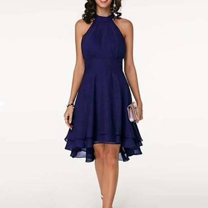 Summer Sexy Women Halter Tierred Ruffle Chiffon Mini Dress Elegant Office Lady Corset Irregular A-line Guest Evening Party Dress