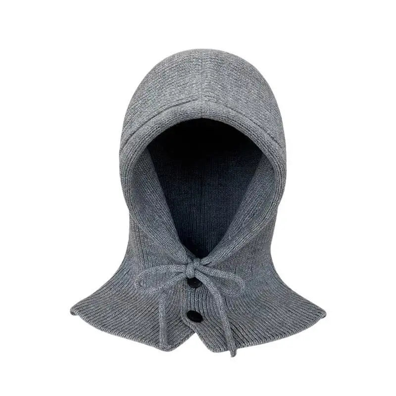 Cappello invernale caldo in maglia da donna, cappuccio tinta unita, berretto monopezzo con collo, cappello da esterno in cashmere