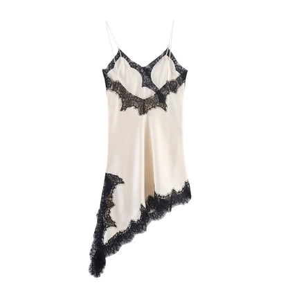 Abito da donna sexy con scollo a V in pizzo, elegante, con collo all'americana e orlo asimmetrico, nuova moda estate 2026, per feste e spiaggia