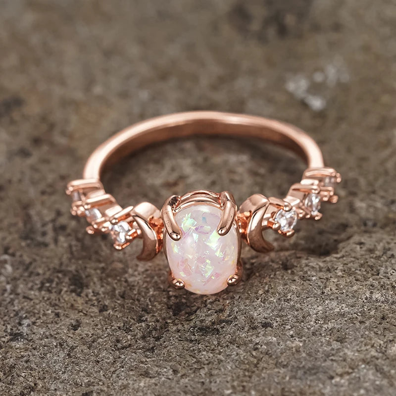 Huitan Anelli di luna opale imitazione blu/bianco per le donne Accessori da sposa estetici Gioielli di dichiarazione regalo di anniversario fantasia Hot