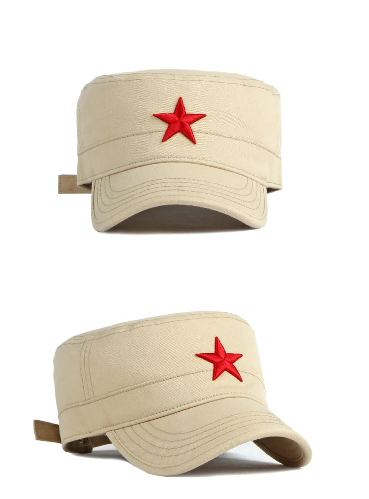 Estate Autunno Uomo Donna Esercito Berretto militare Cappello da baseball piatto Berretto con visiera in cotone con stella rossa ricamata in 3D per protezione solare esterna