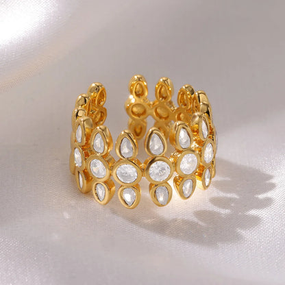 Anelli geometrici in acciaio inossidabile con zirconi bianchi per le donne Accessori regalo per gioielli con anello estetico da sposa regolabile color oro