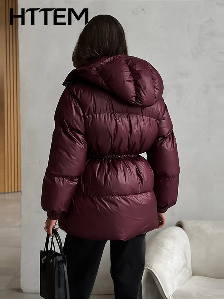 Giacca invernale da donna con cappuccio, calda, con cintura in vita regolabile, maniche lunghe, chiusura con zip, cappotto imbottito da donna, moda 2026, parka spessa da donna