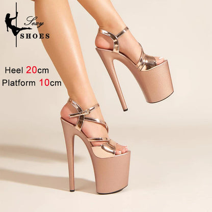 Sandali estivi donna piattaforma da 20CM scava fuori tacchi alti romani Party Nightclub scarpe da donna Champagne PVC Stiletto trasparente