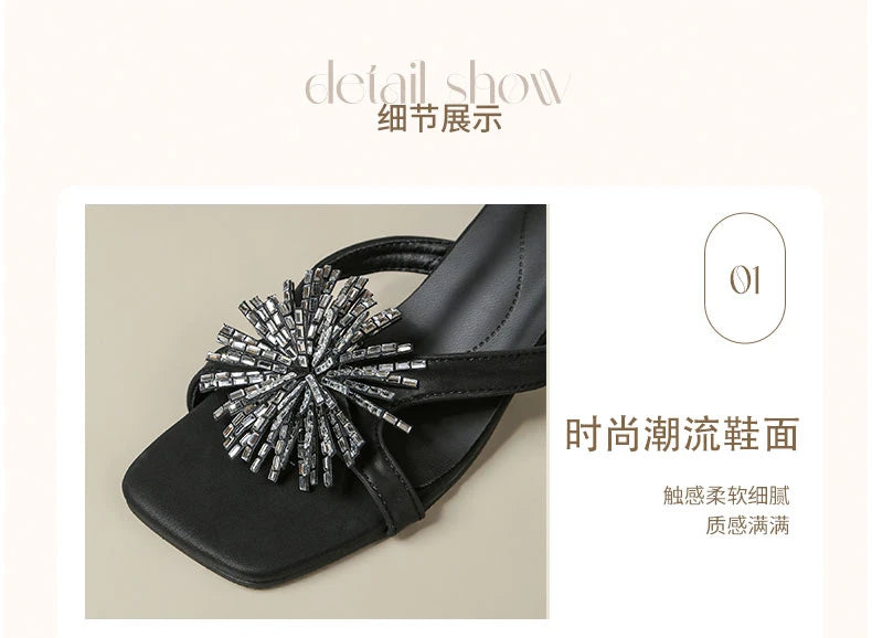Damen-Sommersandalen 2026 Neue High-End-Outdoor-Trend-Strass-Sandalen mit klobigem Absatz