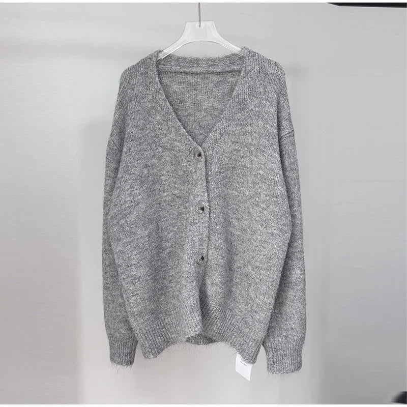 Elegante Cardigan in Maglia a Tinta Unita per Donna, Maniche Lunghe, Monopetto, Maglione Femminile, Moda Autunno 2026, Maglioni da Donna